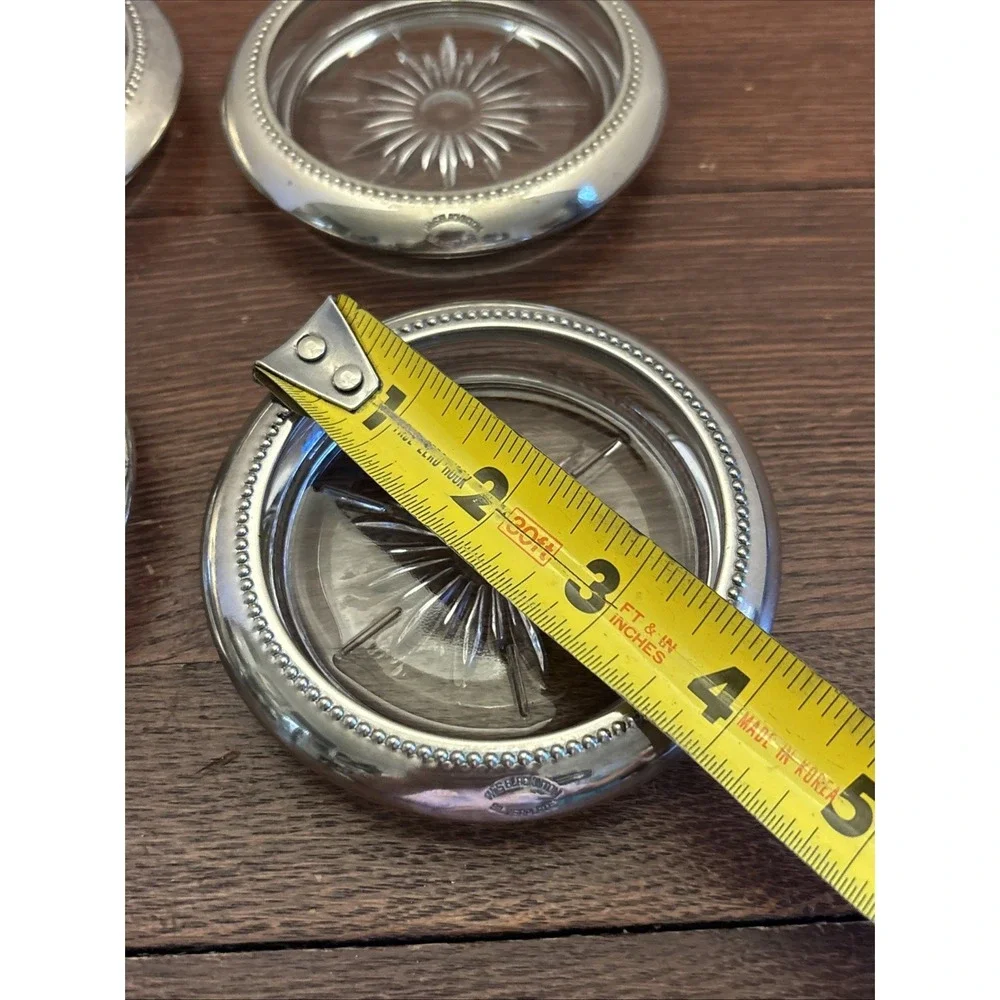 Set of‎ 4 Vtg W&S Blackington Silverplate Rimmed Over Glass Starburst Coasters